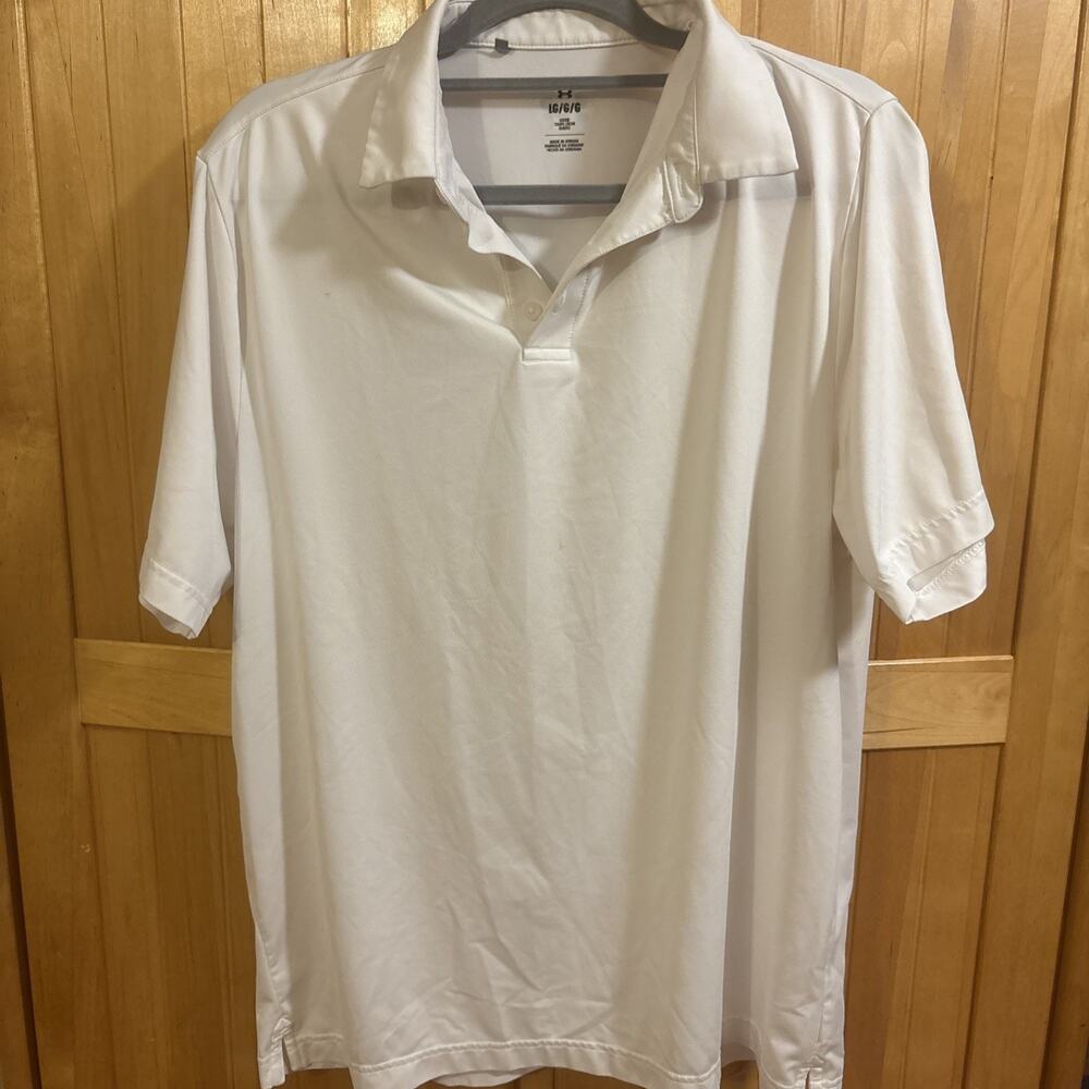 Under Armour Performance Polo Men L White Loose Heatgear Embroidered Logo